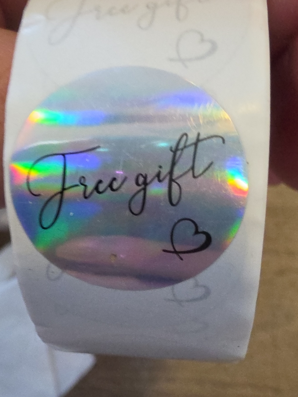 Holographic 'Free Gift' Sticker Roll - Iridescent Silver
